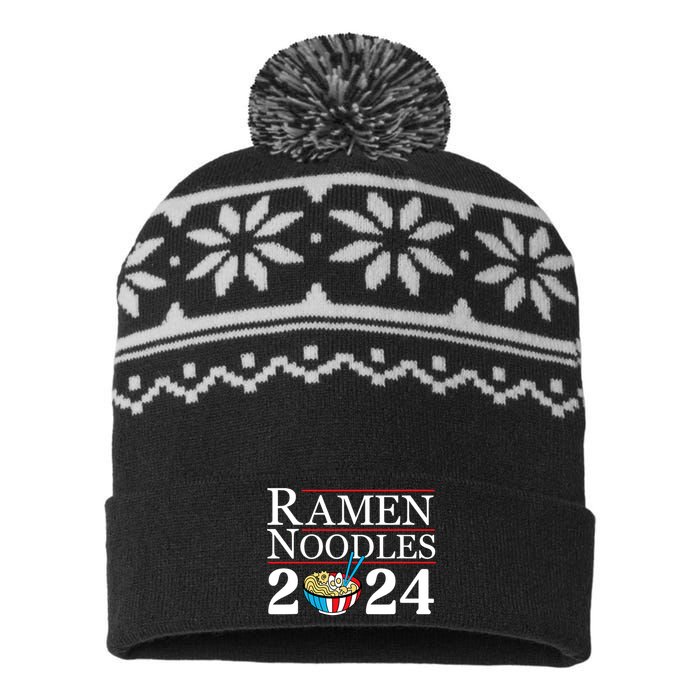 Ramen Noodles 2024 Funny Political Election Sarcastic USA-Made Snowflake Beanie