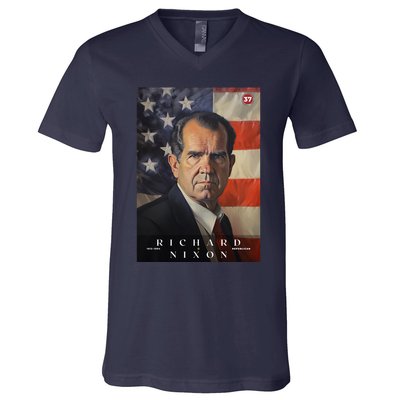 Richard Nixon 37th President Of The United States Portrait V-Neck T-Shirt