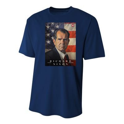 Richard Nixon 37th President Of The United States Portrait Youth Performance Sprint T-Shirt