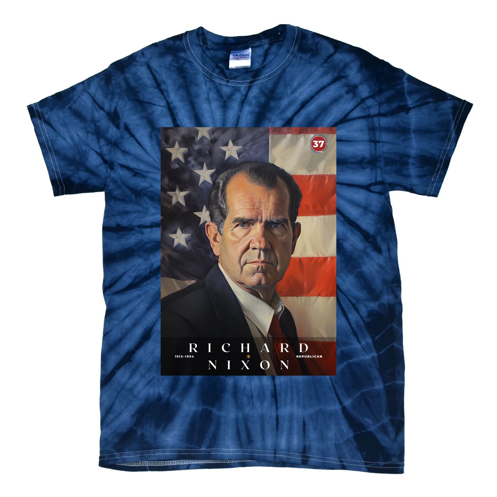 Richard Nixon 37th President Of The United States Portrait Tie-Dye T-Shirt
