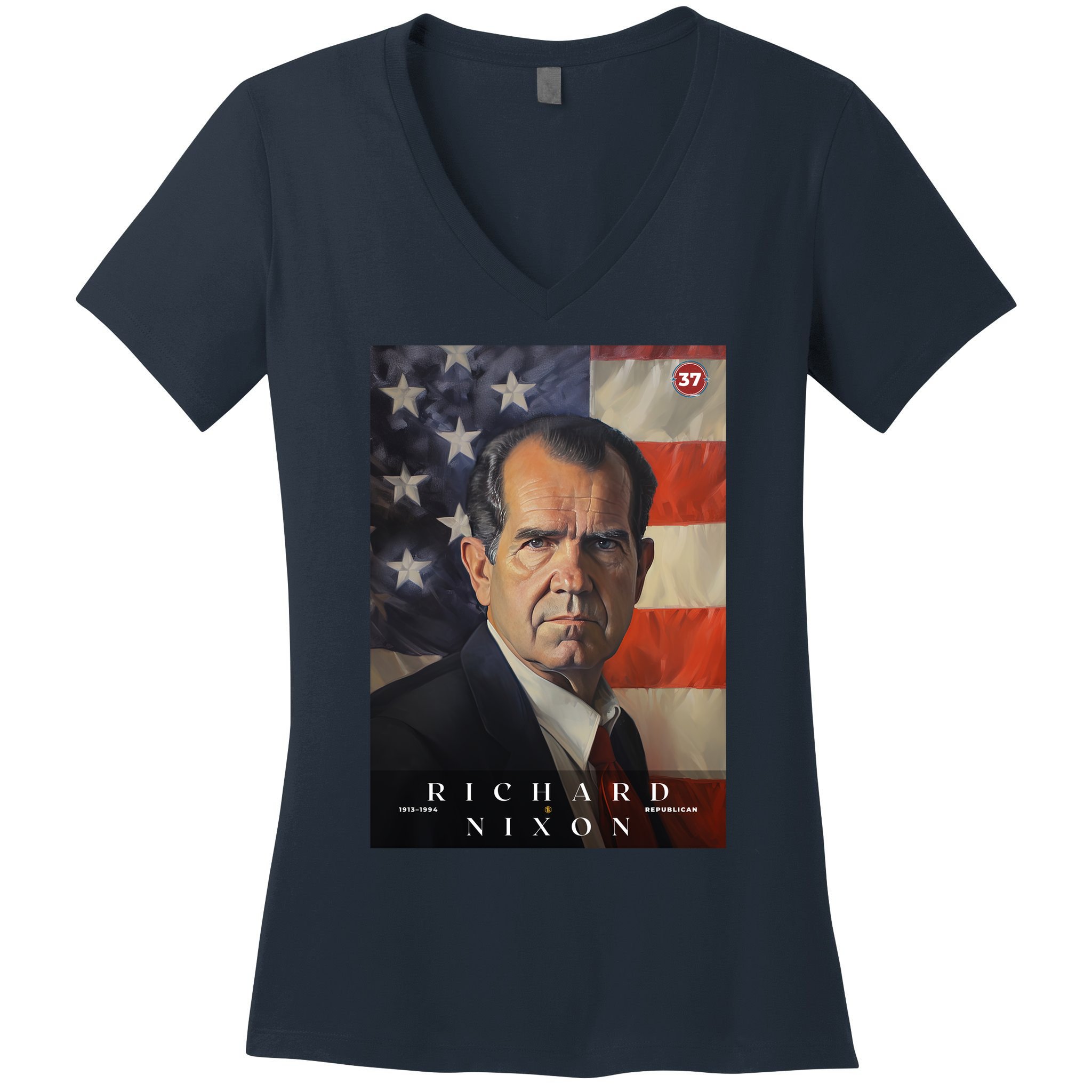 Richard Nixon 37th President Of The United States Portrait Women's V-Neck T-Shirt