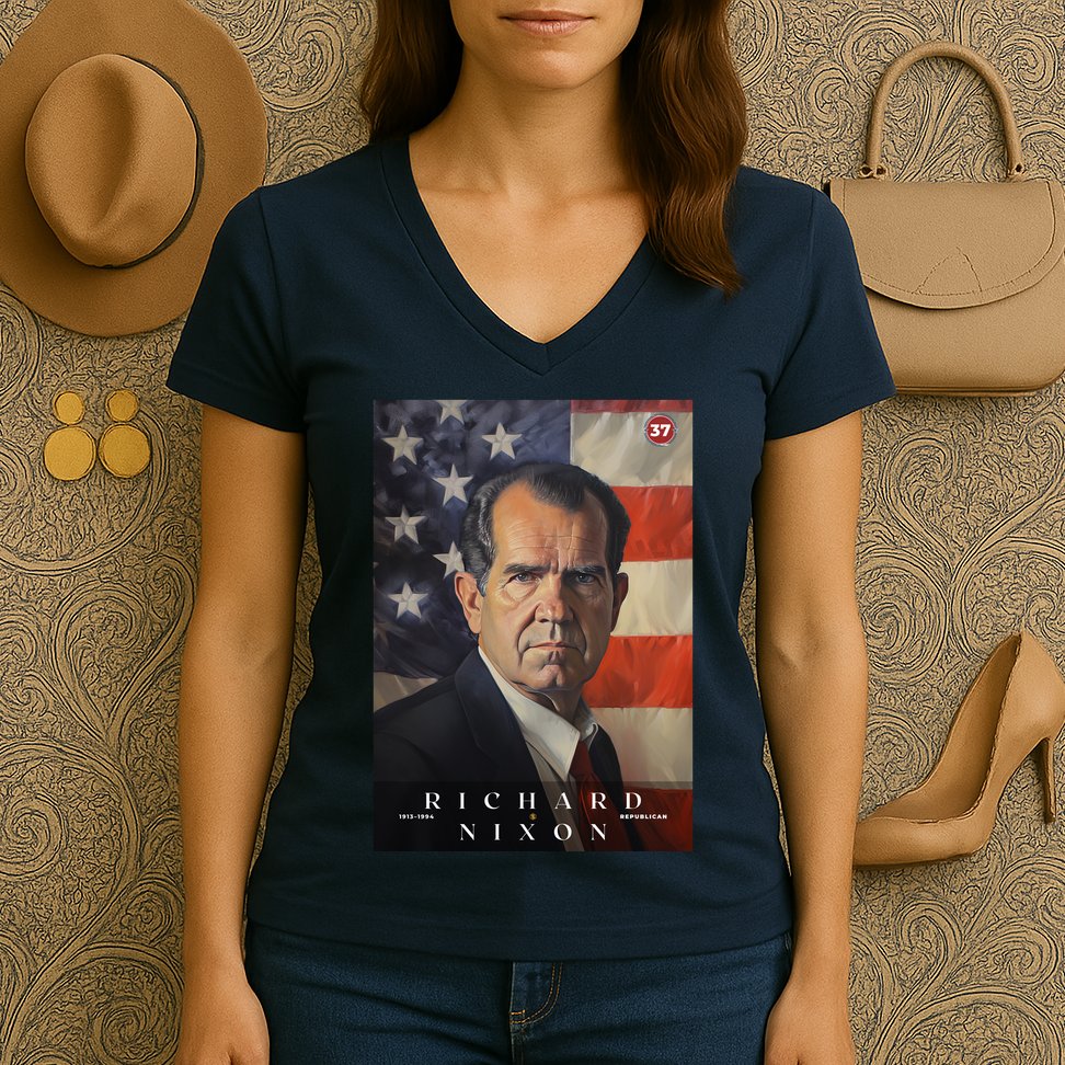 Richard Nixon 37th President Of The United States Portrait Women's V-Neck T-Shirt