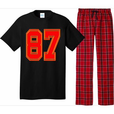 Red Number 87 White Yellow Football Basketball Soccer Fans Pajama Set