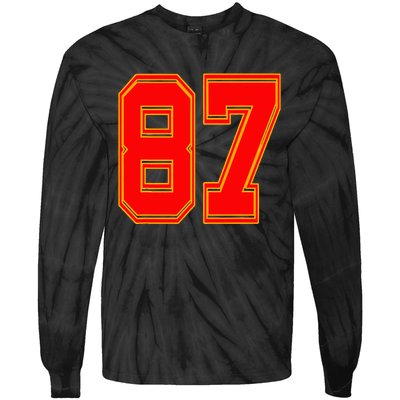 Red Number 87 White Yellow Football Basketball Soccer Fans Tie-Dye Long Sleeve Shirt