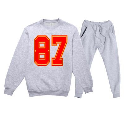 Red Number 87 White Yellow Football Basketball Soccer Fans Premium Crewneck Sweatsuit Set