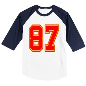 Red Number 87 White Yellow Football Basketball Soccer Fans Baseball Sleeve Shirt