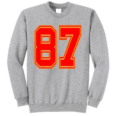 Red Number 87 White Yellow Football Basketball Soccer Fans Tall Sweatshirt