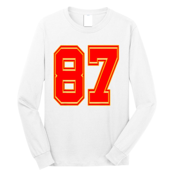 Red Number 87 White Yellow Football Basketball Soccer Fans Long Sleeve Shirt