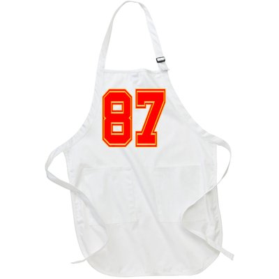 Red Number 87 White Yellow Football Basketball Soccer Fans Full-Length Apron With Pockets