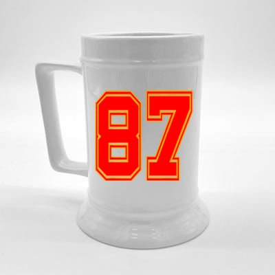 Red Number 87 White Yellow Football Basketball Soccer Fans Beer Stein