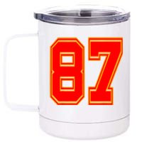 Red Number 87 White Yellow Football Basketball Soccer Fans 12 oz Stainless Steel Tumbler Cup