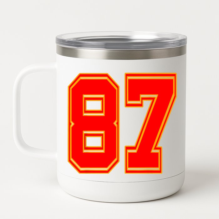 Red Number 87 White Yellow Football Basketball Soccer Fans 12 oz Stainless Steel Tumbler Cup