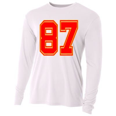 Red Number 87 White Yellow Football Basketball Soccer Fans Cooling Performance Long Sleeve Crew