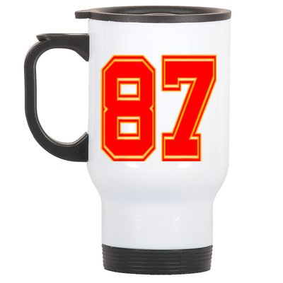 Red Number 87 White Yellow Football Basketball Soccer Fans Stainless Steel Travel Mug