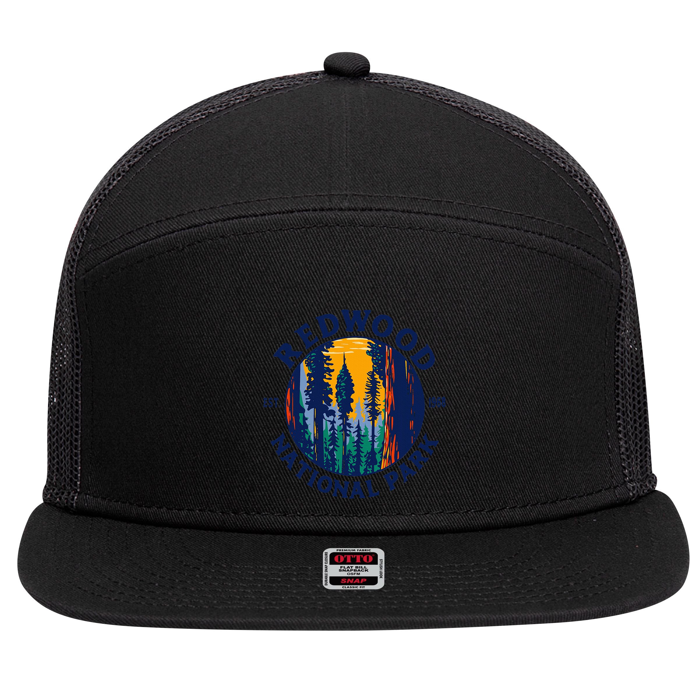 Redwood National And State Parks Ca California Outdoor 7 Panel Mesh Trucker Snapback Hat