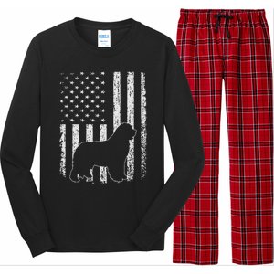 Retro Newfoundland American Flag Dog Dad Dog Mom Long Sleeve Pajama Set