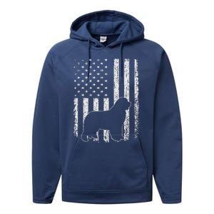 Retro Newfoundland American Flag Dog Dad Dog Mom Performance Fleece Hoodie