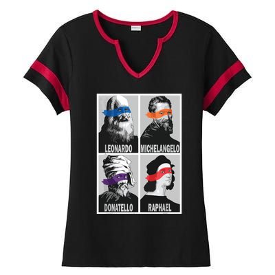 Renaissance Ninja Artists Poster Style Pop Art Ladies Halftime Notch Neck Tee