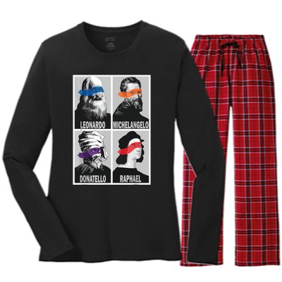 Renaissance Ninja Artists Poster Style Pop Art Women's Long Sleeve Flannel Pajama Set 