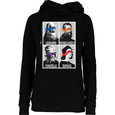 Renaissance Ninja Artists Poster Style Pop Art Womens Funnel Neck Pullover Hood