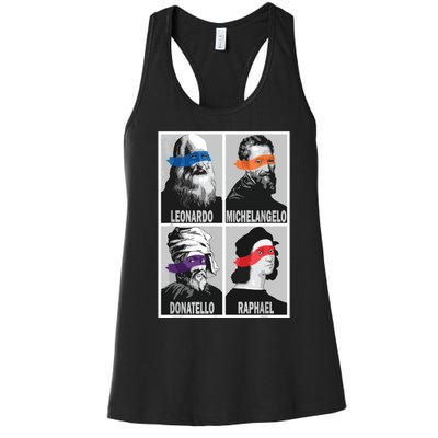 Renaissance Ninja Artists Poster Style Pop Art Women's Racerback Tank