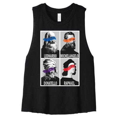 Renaissance Ninja Artists Poster Style Pop Art Women's Racerback Cropped Tank