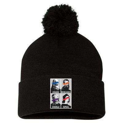 Renaissance Ninja Artists Poster Style Pop Art Pom Pom 12in Knit Beanie