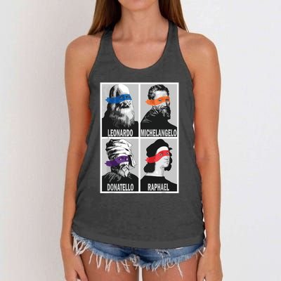 Renaissance Ninja Artists Poster Style Pop Art Women's Knotted Racerback Tank