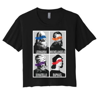 Renaissance Ninja Artists Poster Style Pop Art Women's Crop Top Tee