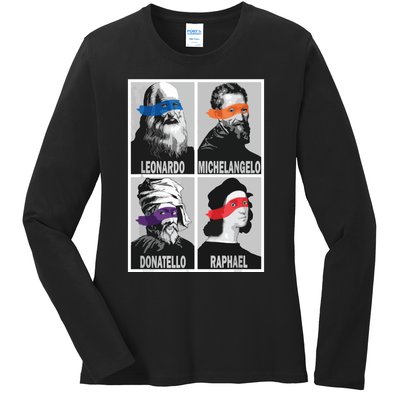 Renaissance Ninja Artists Poster Style Pop Art Ladies Long Sleeve Shirt