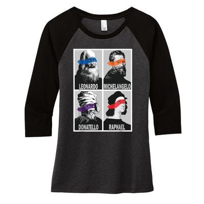 Renaissance Ninja Artists Poster Style Pop Art Women's Tri-Blend 3/4-Sleeve Raglan Shirt