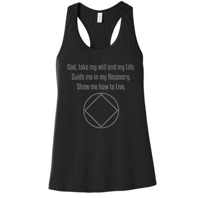 Recovery Narcotics Anonymous Third Step Prayer Women's Racerback Tank