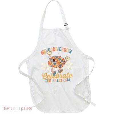 Retro Neurodiversity Autism Spectrum ASD ADHD Brain Full-Length Apron With Pockets