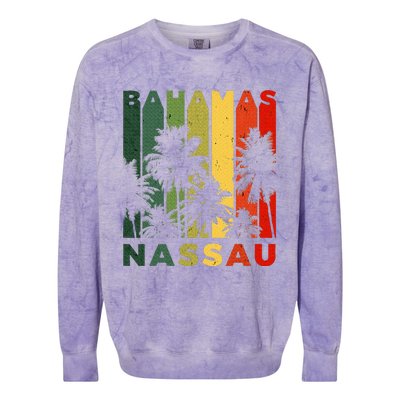 Retro Nassau Bahamas Beach Fan Palm Tree Cool Souvenir Colorblast Crewneck Sweatshirt