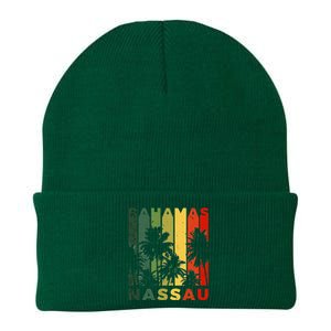 Retro Nassau Bahamas Beach Fan Palm Tree Cool Souvenir Knit Cap Winter Beanie