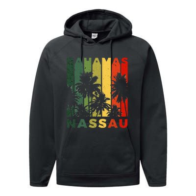 Retro Nassau Bahamas Beach Fan Palm Tree Cool Souvenir Performance Fleece Hoodie