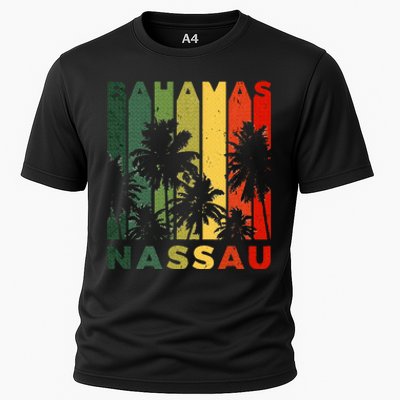 Retro Nassau Bahamas Beach Fan Palm Tree Cool Souvenir Cooling Performance Crew T-Shirt