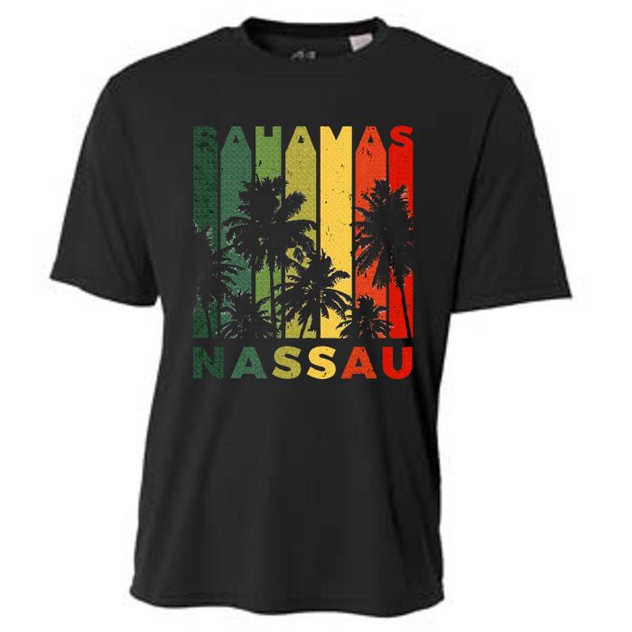 Retro Nassau Bahamas Beach Fan Palm Tree Cool Souvenir Cooling Performance Crew T-Shirt