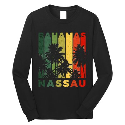 Retro Nassau Bahamas Beach Fan Palm Tree Cool Souvenir Long Sleeve Shirt