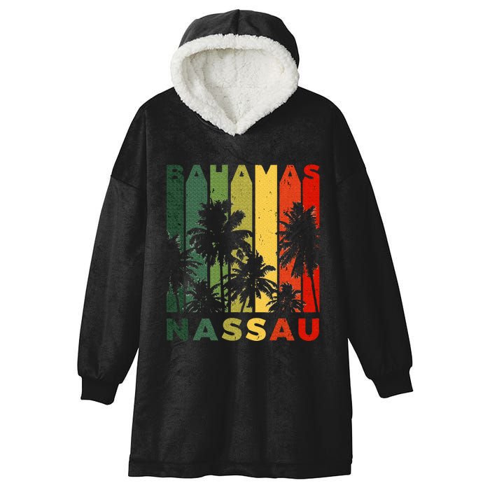 Retro Nassau Bahamas Beach Fan Palm Tree Cool Souvenir Hooded Wearable Blanket