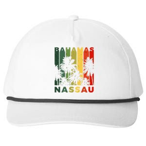 Retro Nassau Bahamas Beach Fan Palm Tree Cool Souvenir Snapback Five-Panel Rope Hat