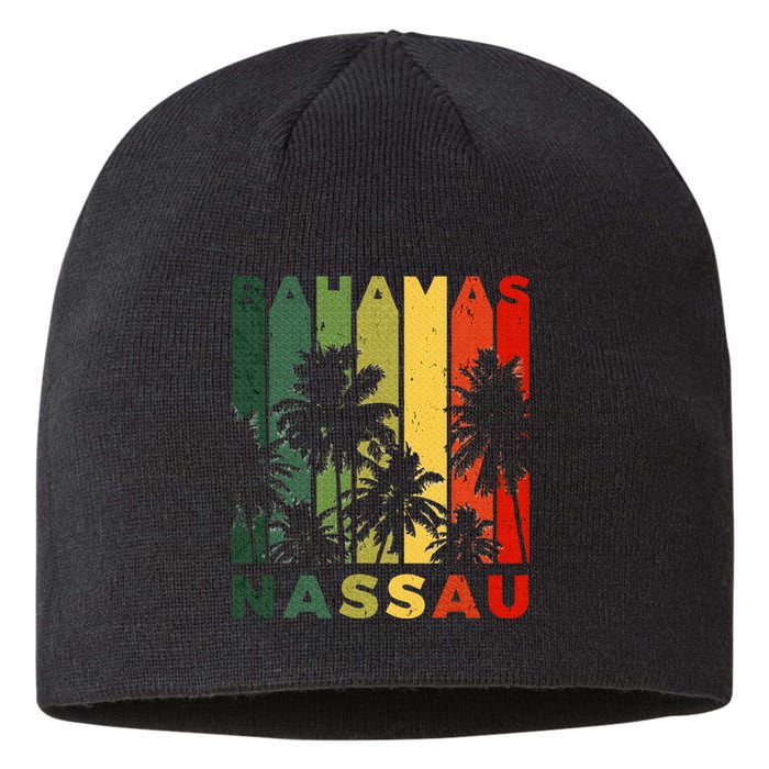 Retro Nassau Bahamas Beach Fan Palm Tree Cool Souvenir Sustainable Beanie