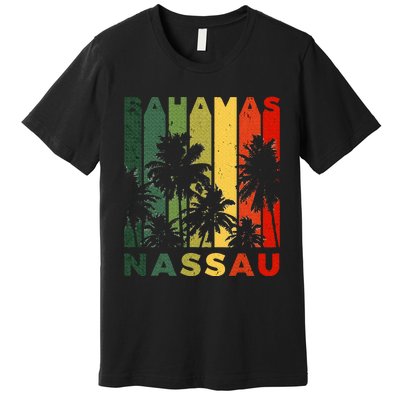 Retro Nassau Bahamas Beach Fan Palm Tree Cool Souvenir Premium T-Shirt