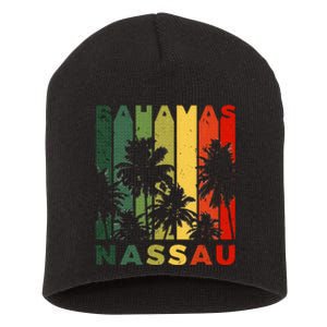 Retro Nassau Bahamas Beach Fan Palm Tree Cool Souvenir Short Acrylic Beanie