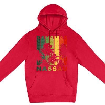 Retro Nassau Bahamas Beach Fan Palm Tree Cool Souvenir Premium Pullover Hoodie