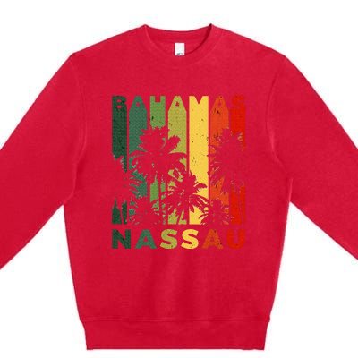 Retro Nassau Bahamas Beach Fan Palm Tree Cool Souvenir Premium Crewneck Sweatshirt