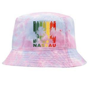 Retro Nassau Bahamas Beach Fan Palm Tree Cool Souvenir Tie-Dyed Bucket Hat