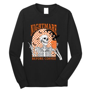 Retro Nightmare Before Coffee Skeleton Skull Halloween Long Sleeve Shirt