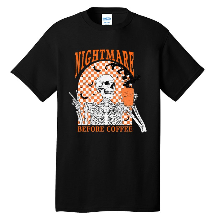 Retro Nightmare Before Coffee Skeleton Skull Halloween Tall T-Shirt