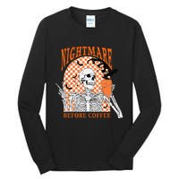 Retro Nightmare Before Coffee Skeleton Skull Halloween Tall Long Sleeve T-Shirt